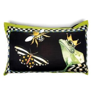 Brand New Mackenzie-Childs Frog and Bee Lumbar Pillow 22x14 Cotton